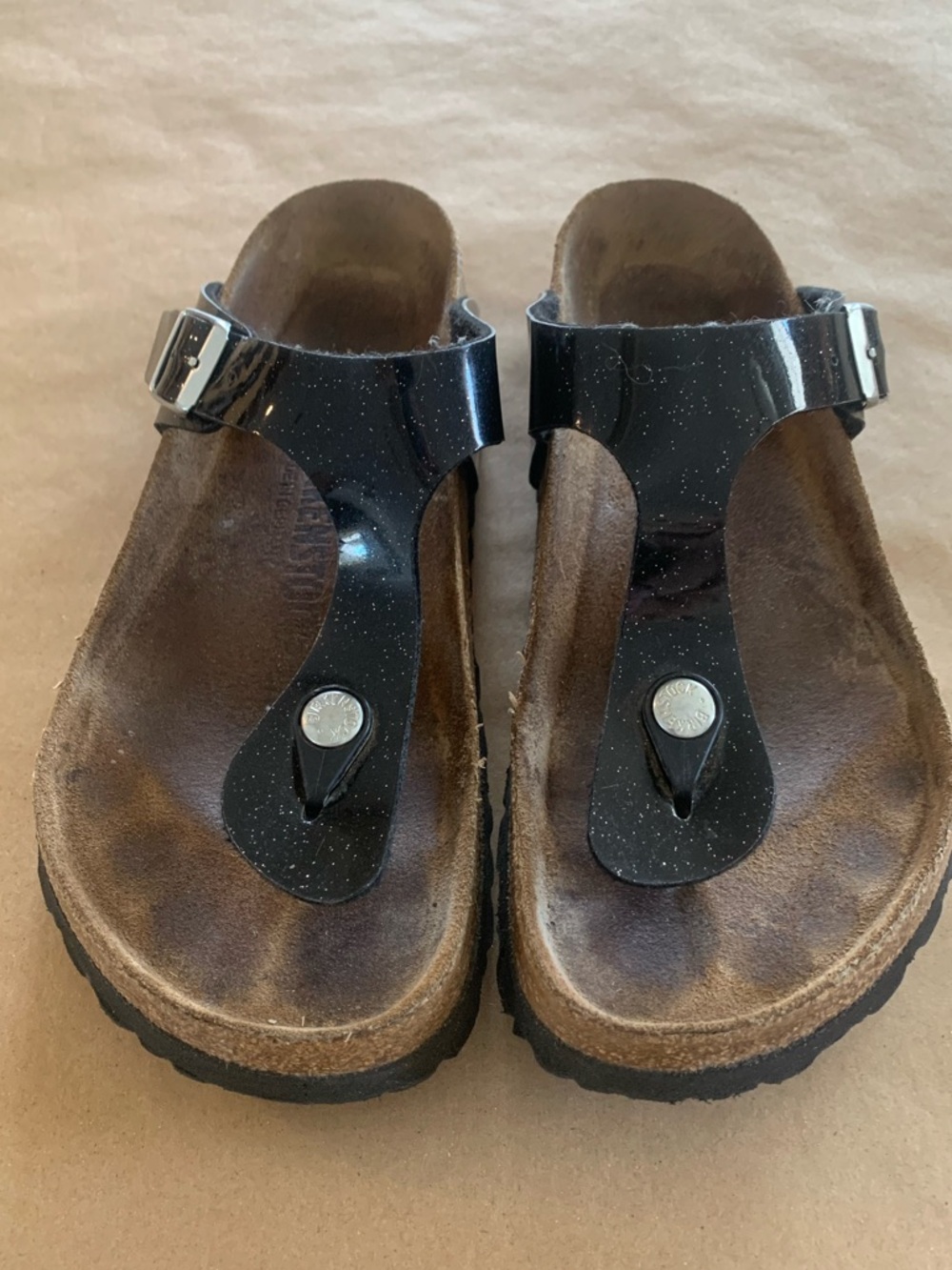 Birkenstock Gizeh  Birko Flor Patent Black with Sparkles Size 37 - Picture 2 of 8